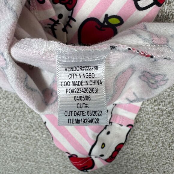 Hello Kitty Pink Striped Blouse Top Medium Apples Flowers Bow AOP - Picture 10 of 10